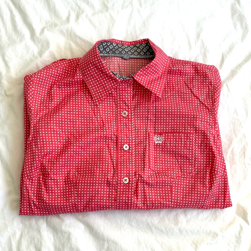 Cinch Pink and White Polka Dot Shirt